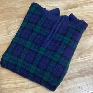 Boys Janie And Jack Tartan 1/4 Zip Plaid Pullover‎ Sweater - Navy/Green- 12